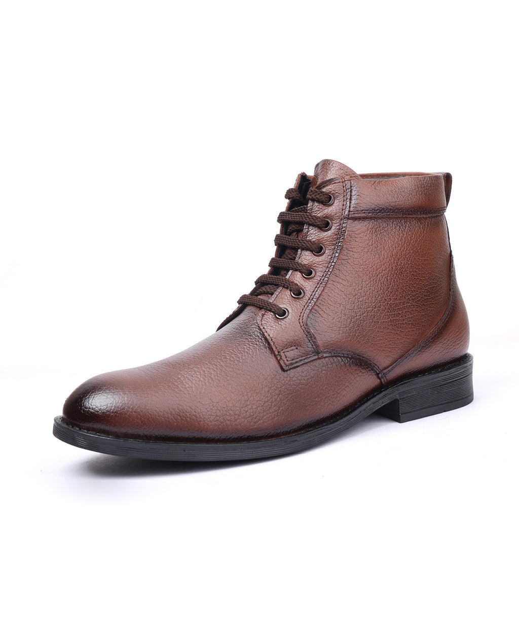 Men's leather high ankle brown shoes 200258