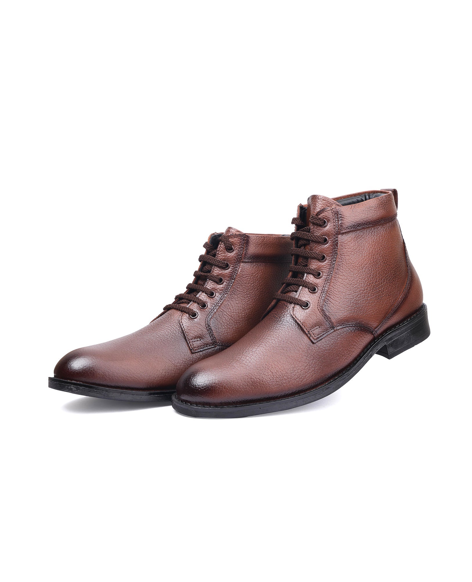 Men's leather high ankle brown shoes 200258